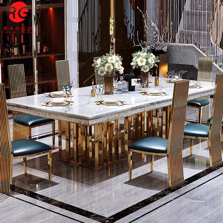 Wholesale stainless furniture China Luxury Royal luxury gold dining Table Modern Marble Dining Table 6 Seater dinning table set