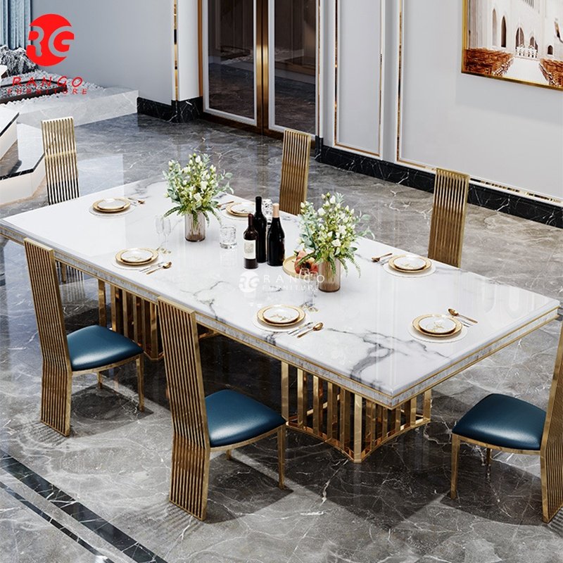 Wholesale stainless furniture China Luxury Royal luxury gold dining Table Modern Marble Dining Table 6 Seater dinning table set