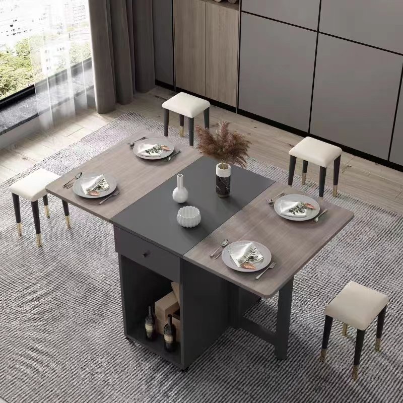 Foldable Dining Table Small Household Dining Table Fiberboard Multifunctional Expandable Rectangular Simple Home Furniture