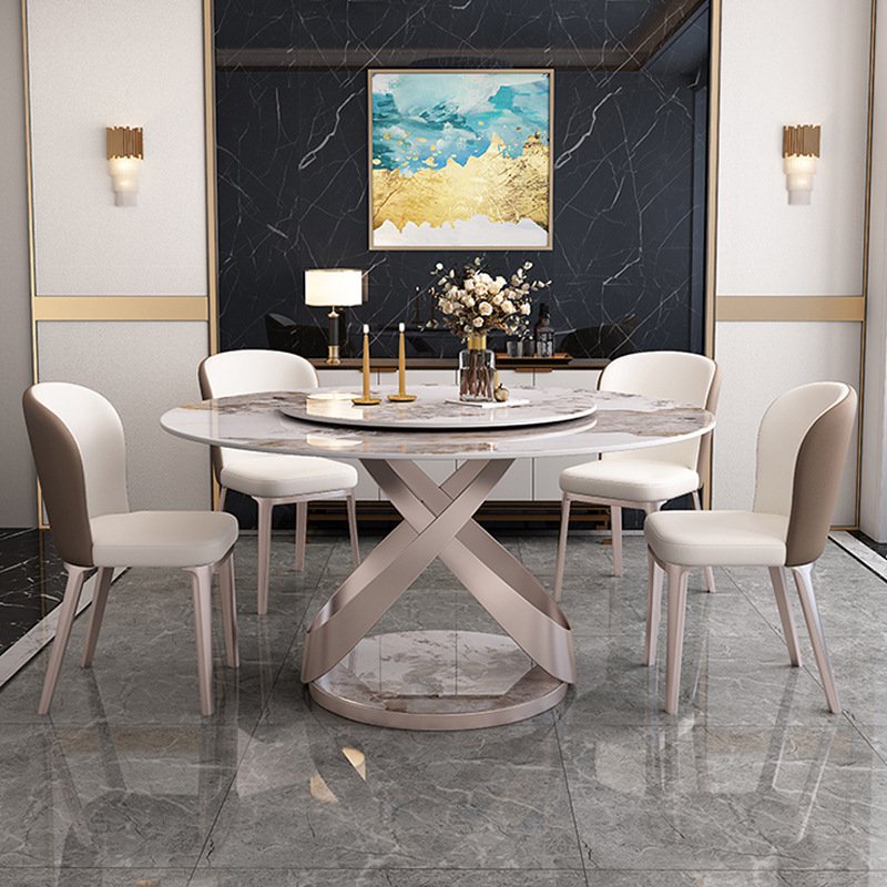 Legs Dining Table Stainless Steel Sintered Marble Stone Slate Tops Extendable Round Marble Home Furniture Modern Furniture