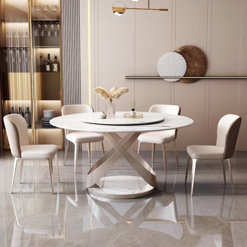 Legs Dining Table Stainless Steel Sintered Marble Stone Slate Tops Extendable Round Marble Home Furniture Modern Furniture