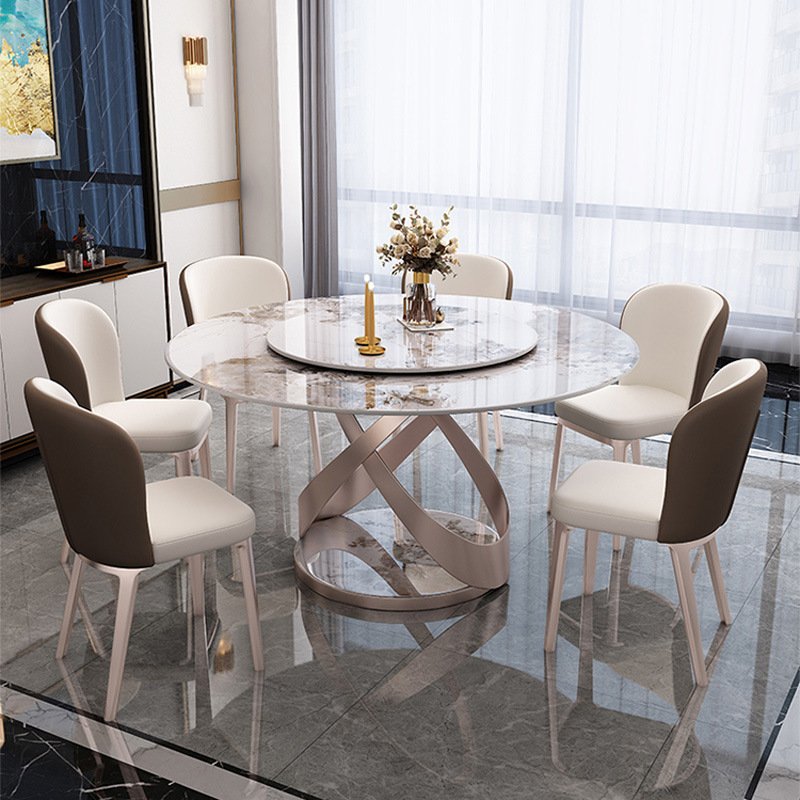 Legs Dining Table Stainless Steel Sintered Marble Stone Slate Tops Extendable Round Marble Home Furniture Modern Furniture