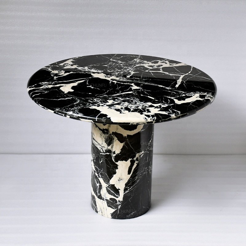 ODM High quality natural stone luxury dining room furniture dining set round table noir grand antique black marble dining table