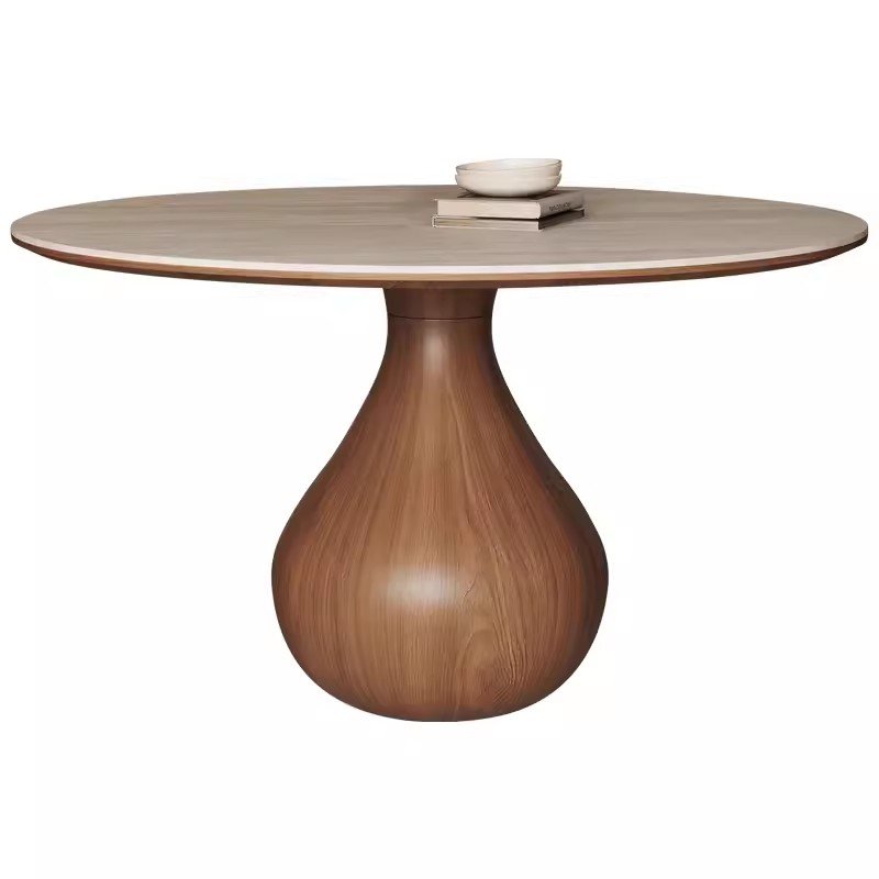 French retro style solid wood round table household apartment villa dining table with four chairs combination with turntable
