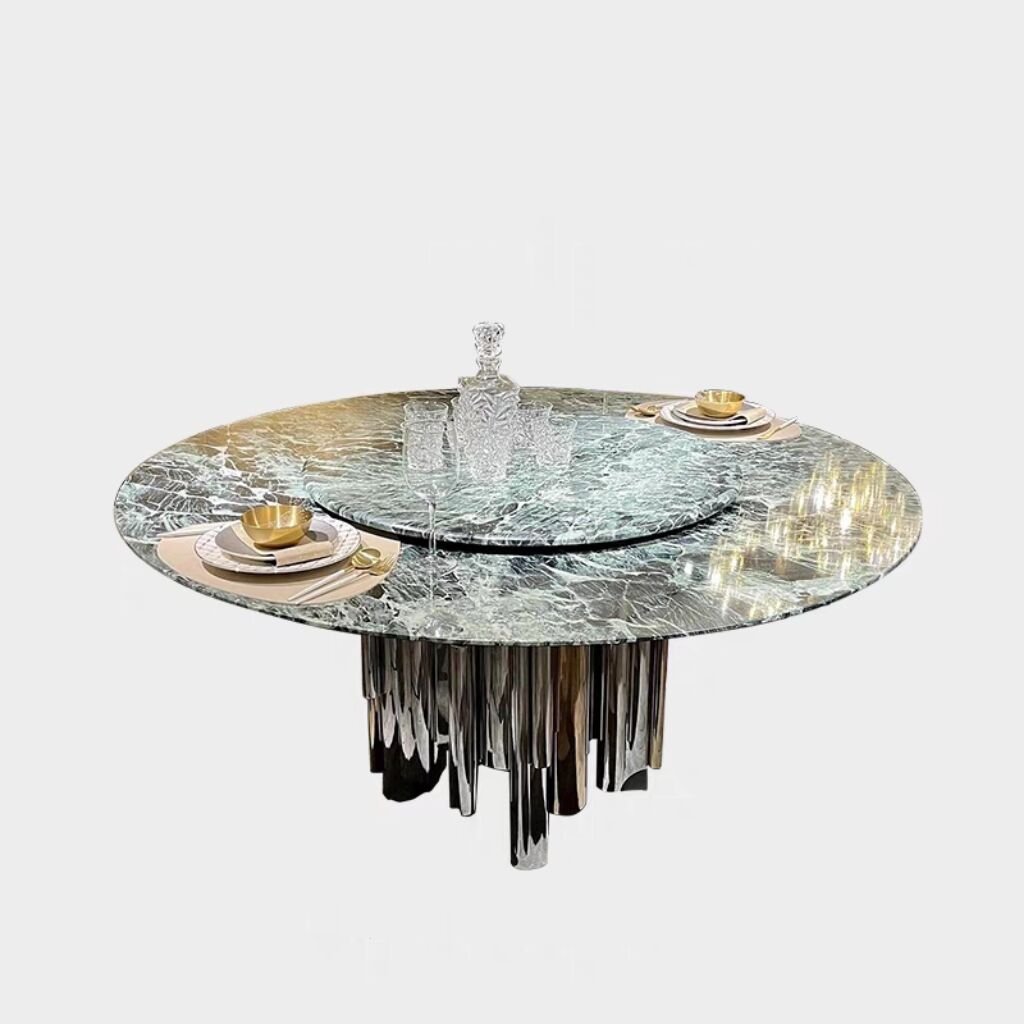 Natural marble luxury stone embedded turntable table Italian light luxury modern high-end villa home round table