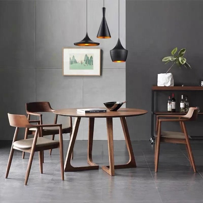 Modern dining table small apartment negotiation table simple design wood round concrete wabi-sabi dining table and chair