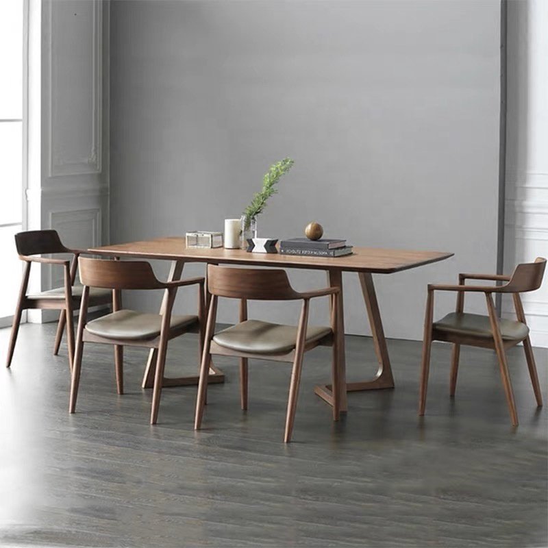 Modern dining table small apartment negotiation table simple design wood round concrete wabi-sabi dining table and chair