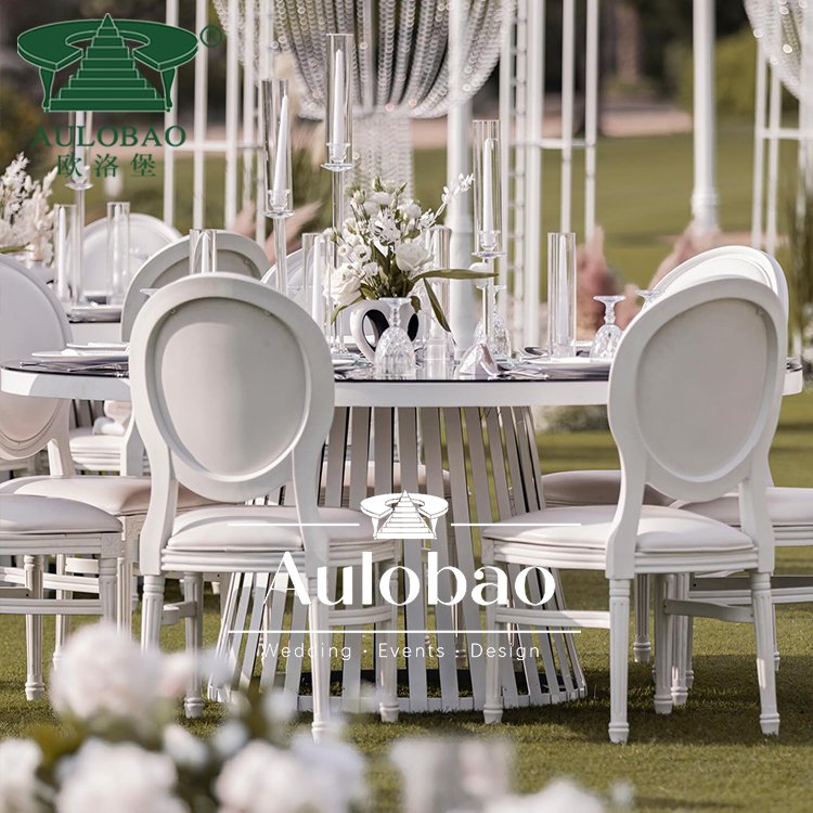Wedding lounge furniture white iron metal glass top event wedding table