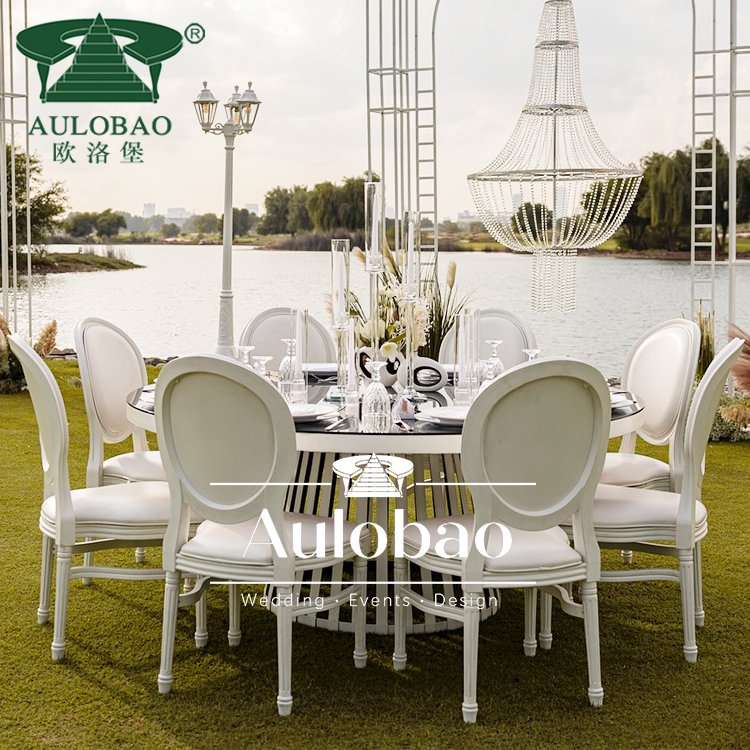 Wedding lounge furniture white iron metal glass top event wedding table