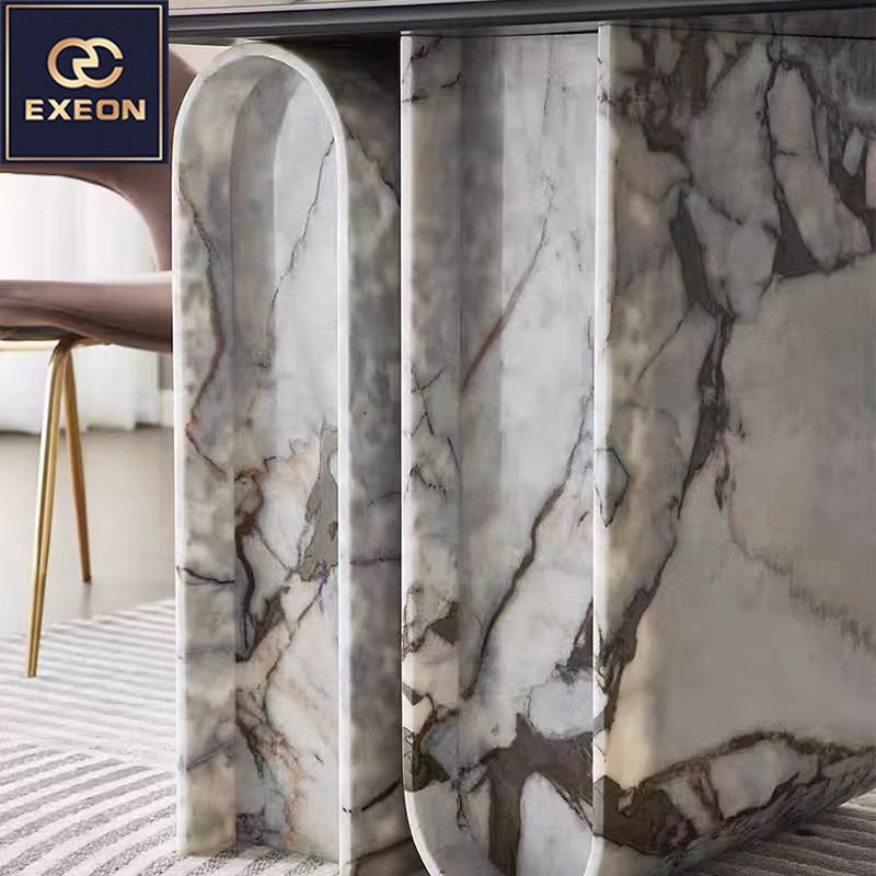 Modern Light Luxury Household Furniture Natural Marble Unique Design Shape Restaurant Design Dining Table