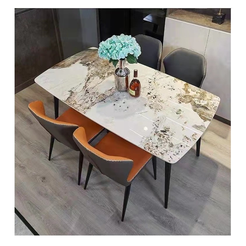 Top Luxury Dining Family Table Modern Dining Room 6 Seaters Set with Chairs Sintered Stone Home Furniture Carton Foldable 5 Sets