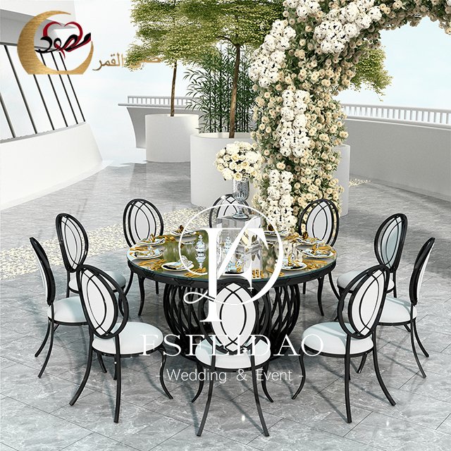 Modern black iron metal french bistro vogue malaysia dining table sets