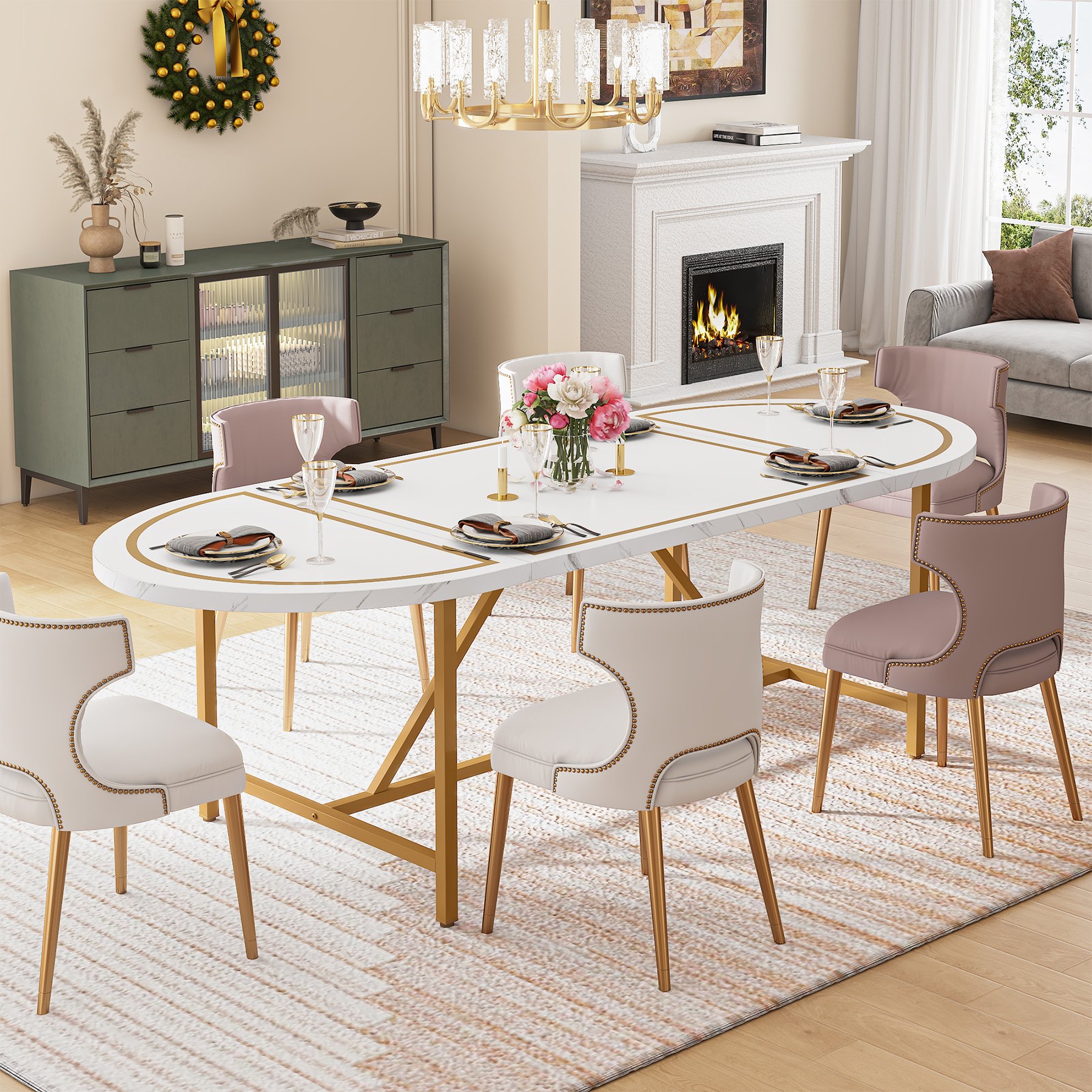 New Arrival Nordic Modern Home Dining Room Furniture Round Golden Luxury Dinning Table For 6