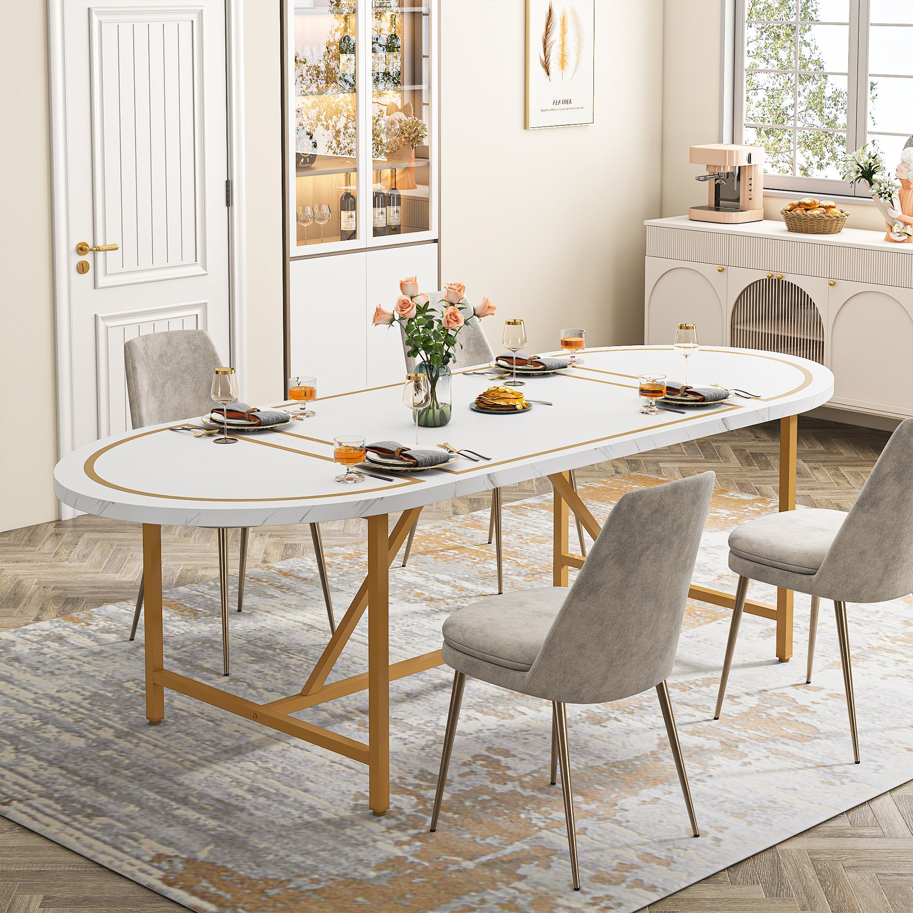 New Arrival Nordic Modern Home Dining Room Furniture Round Golden Luxury Dinning Table For 6