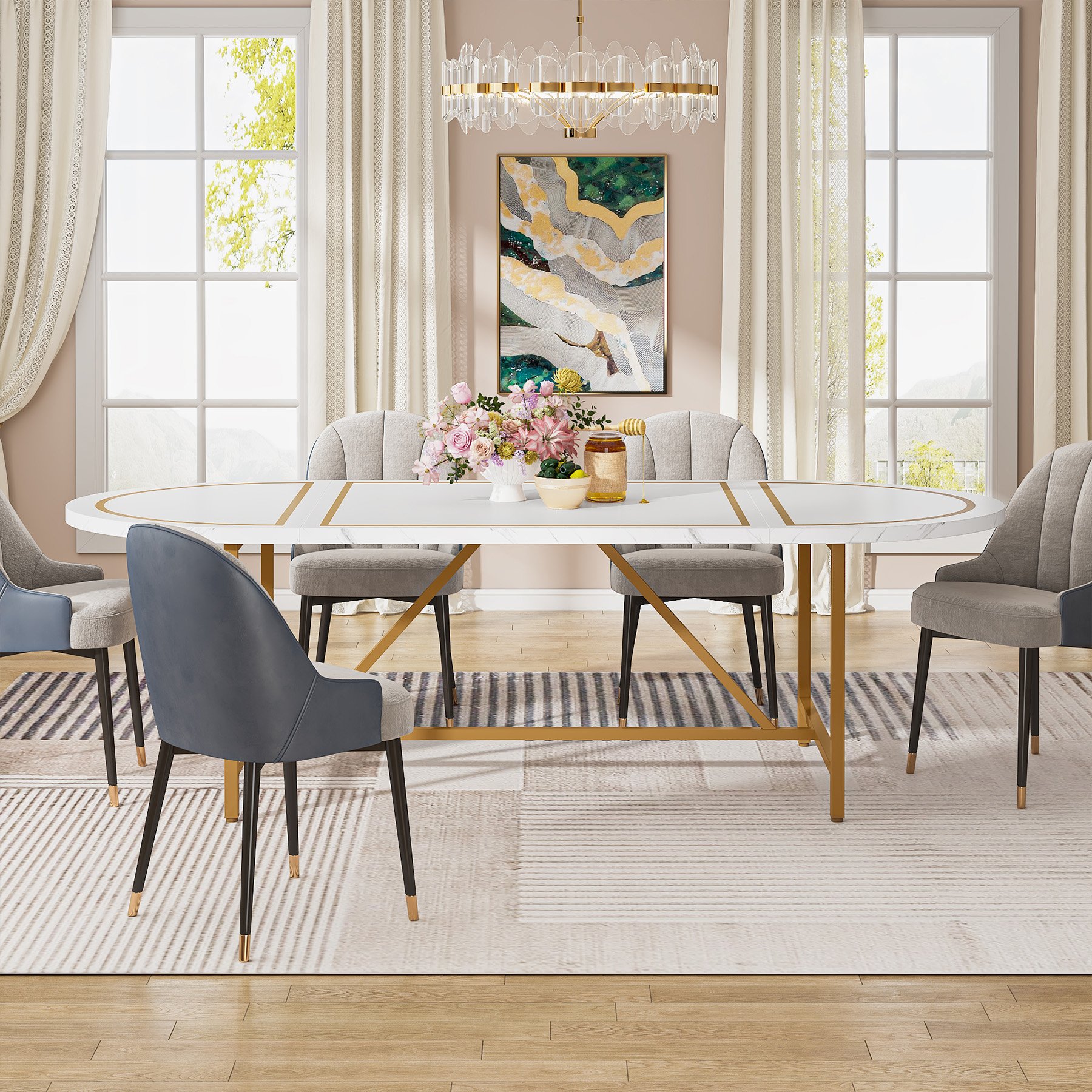 New Arrival Nordic Modern Home Dining Room Furniture Round Golden Luxury Dinning Table For 6