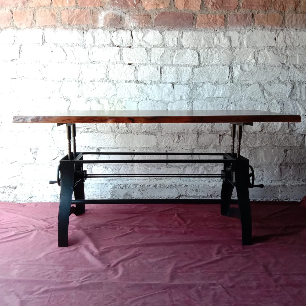 Modern Industrial Crank Dining Table Set Solid Oak Mango Rectangle Rectangular Restaurant Table Extendable Foldable Outdoor Use