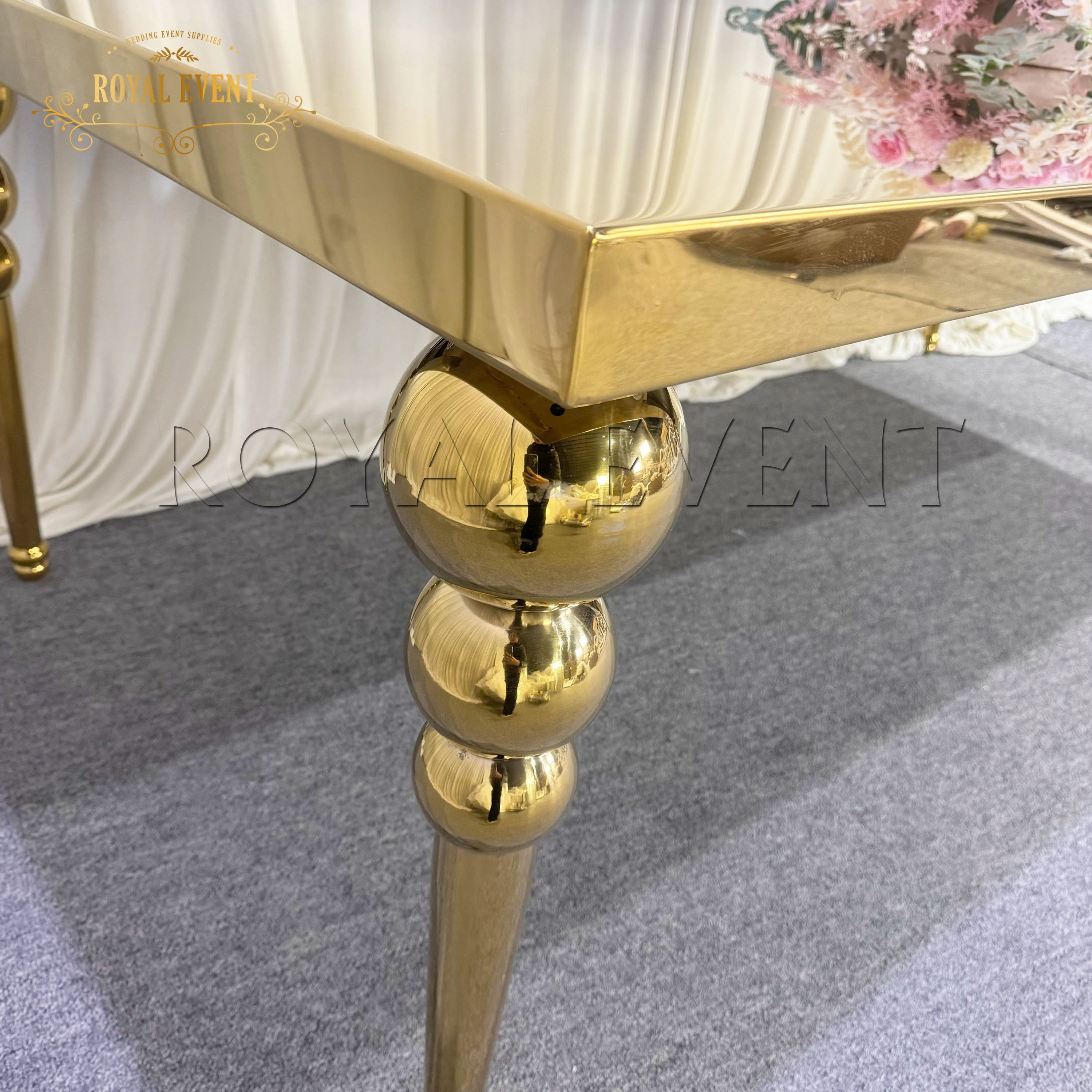 Customized Wedding Dining Table Events furniture Golden stainless steel Table For Bride and Groom Rectangle Tables For Party