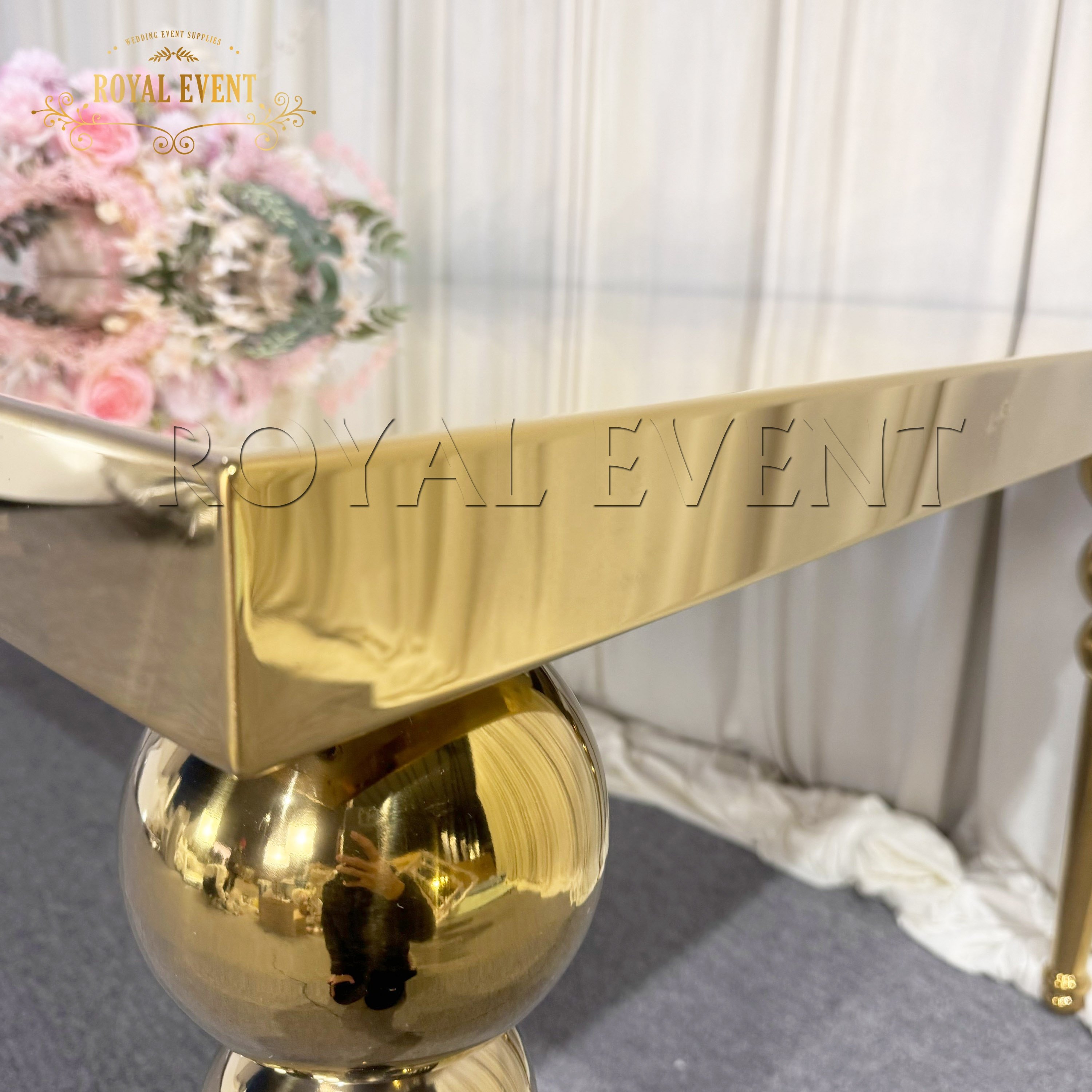 Customized Wedding Dining Table Events furniture Golden stainless steel Table For Bride and Groom Rectangle Tables For Party