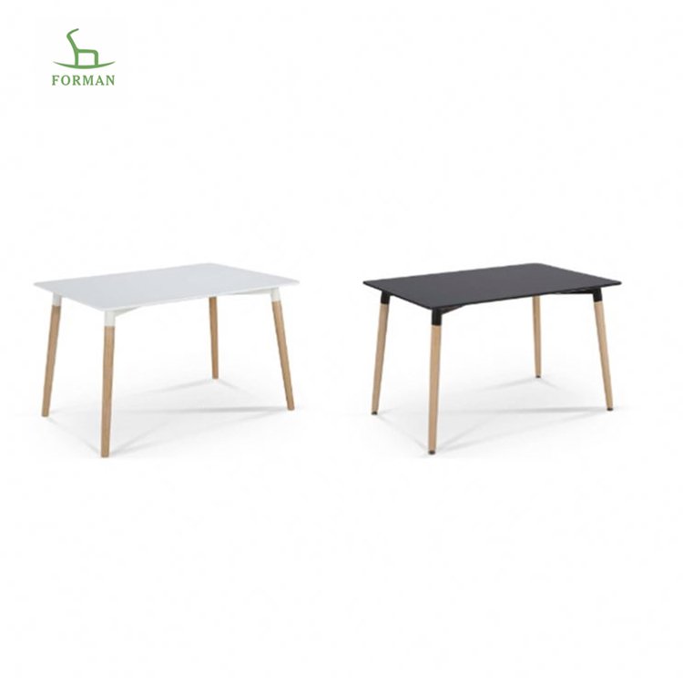 Cheap Price MDF Dining Room White Simple Rectangular Table With Wood Legs