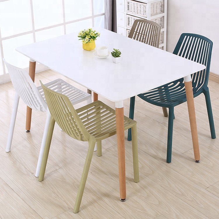 Cheap Price MDF Dining Room White Simple Rectangular Table With Wood Legs