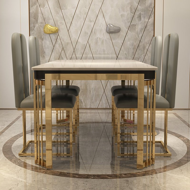 Dining Tables And Chairs Modern Luxury Table Marble Stainless Steel Dining Table Set Rectangular Unique Design