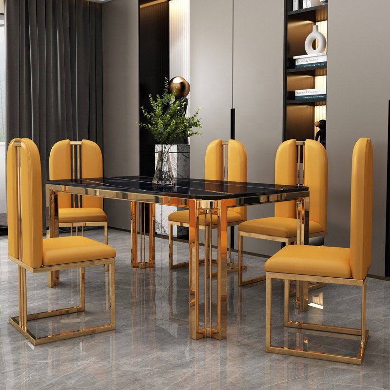 Dining Tables And Chairs Modern Luxury Table Marble Stainless Steel Dining Table Set Rectangular Unique Design