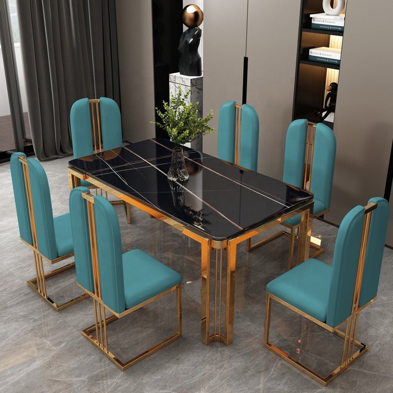 Dining Tables And Chairs Modern Luxury Table Marble Stainless Steel Dining Table Set Rectangular Unique Design