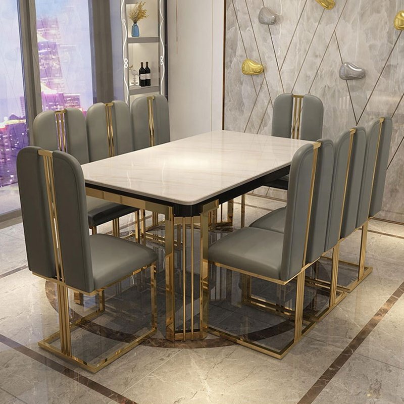 Dining Tables And Chairs Modern Luxury Table Marble Stainless Steel Dining Table Set Rectangular Unique Design