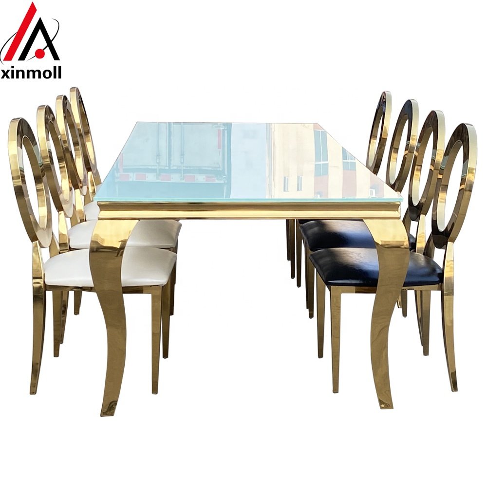 Wedding Chairs Hotel Furniture Luxury Dining Table Set Modern Luxury Modern Dining Tables Gold Stainless Steel for 10 People