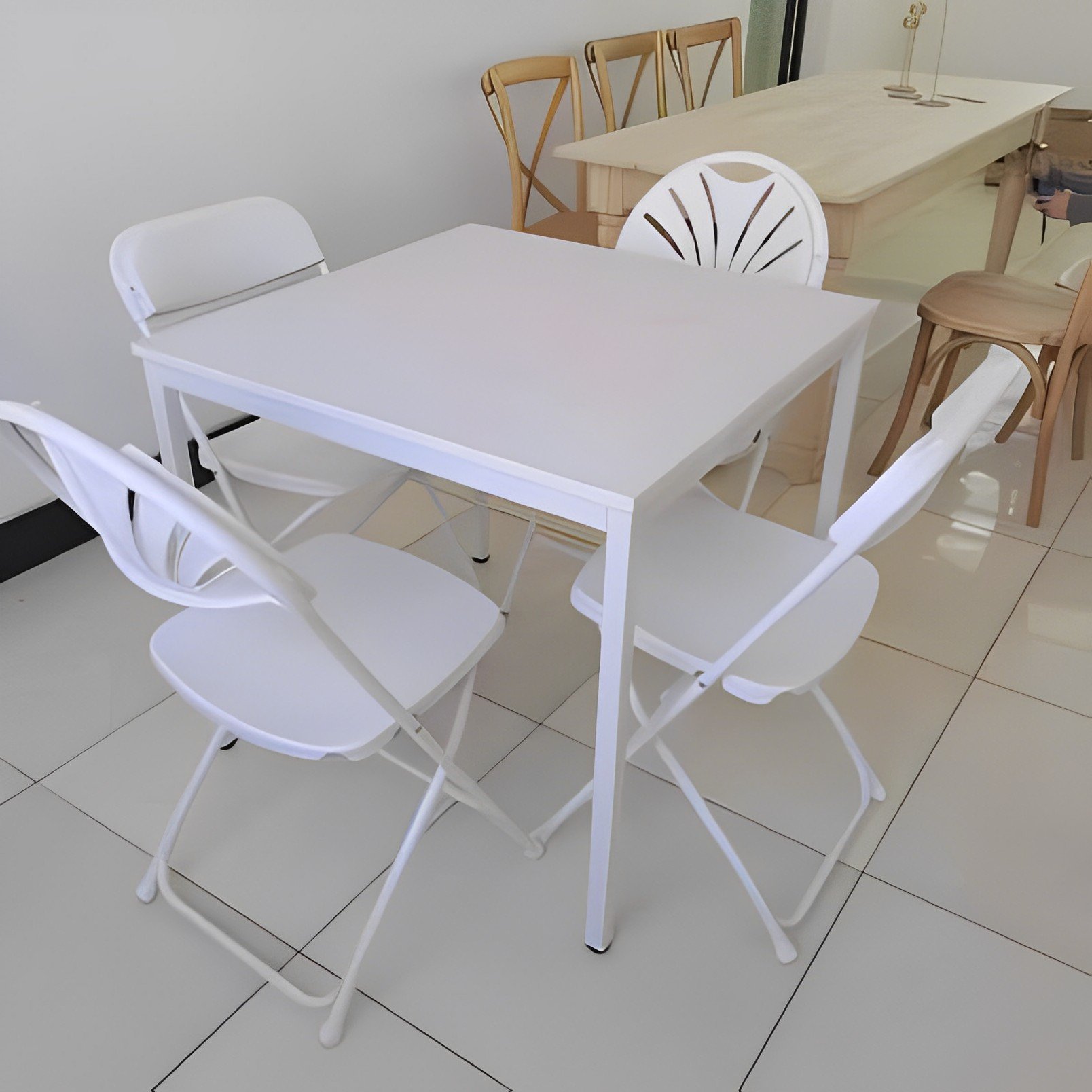 High quality new design wholesale cheap steel tube outdoor wedding plastic white dining table and chair set