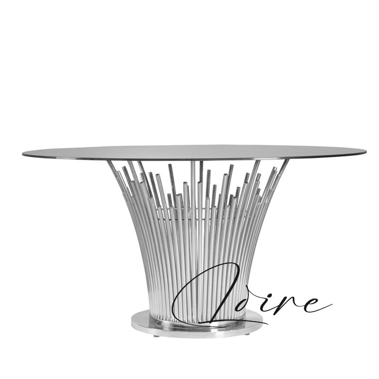 Modern Luxury round Glass Dining Table Stainless Steel with Gold Finish for Weddings Events Parties Banquets Hotels Halls
