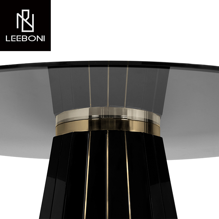 New design high end round black glass top banquet table wooden luxury dining table