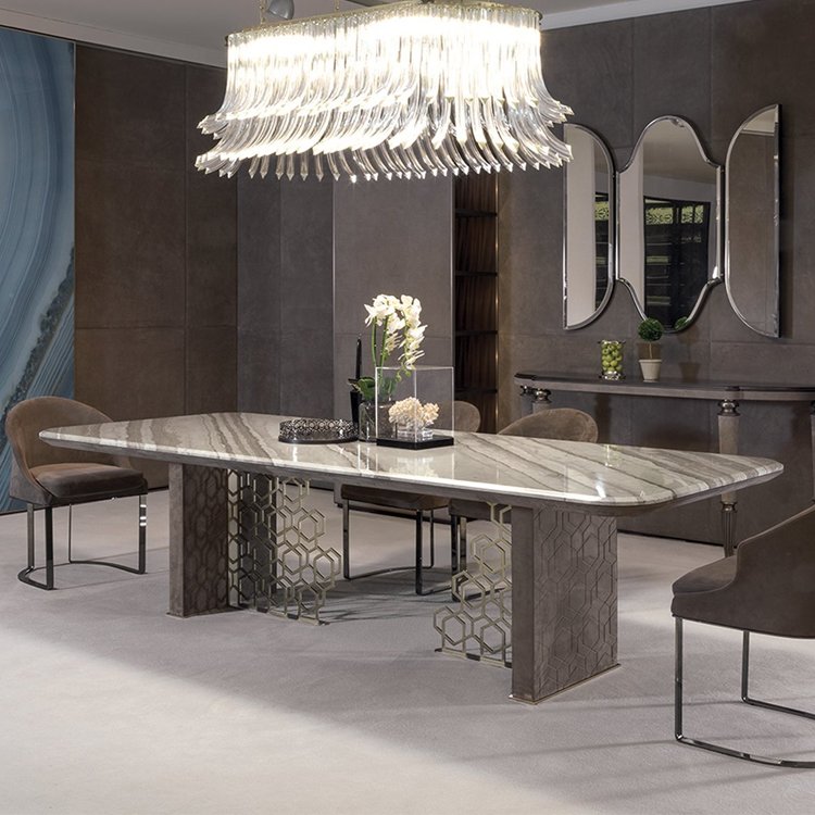 OEM Luxury Marble Furniture Dining Set Travertine Designs Modern Marble Dining Table For Dining Room