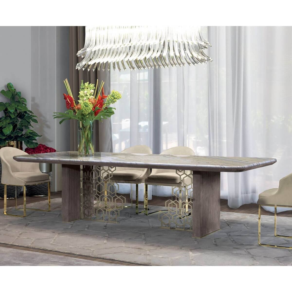 OEM Luxury Marble Furniture Dining Set Travertine Designs Modern Marble Dining Table For Dining Room