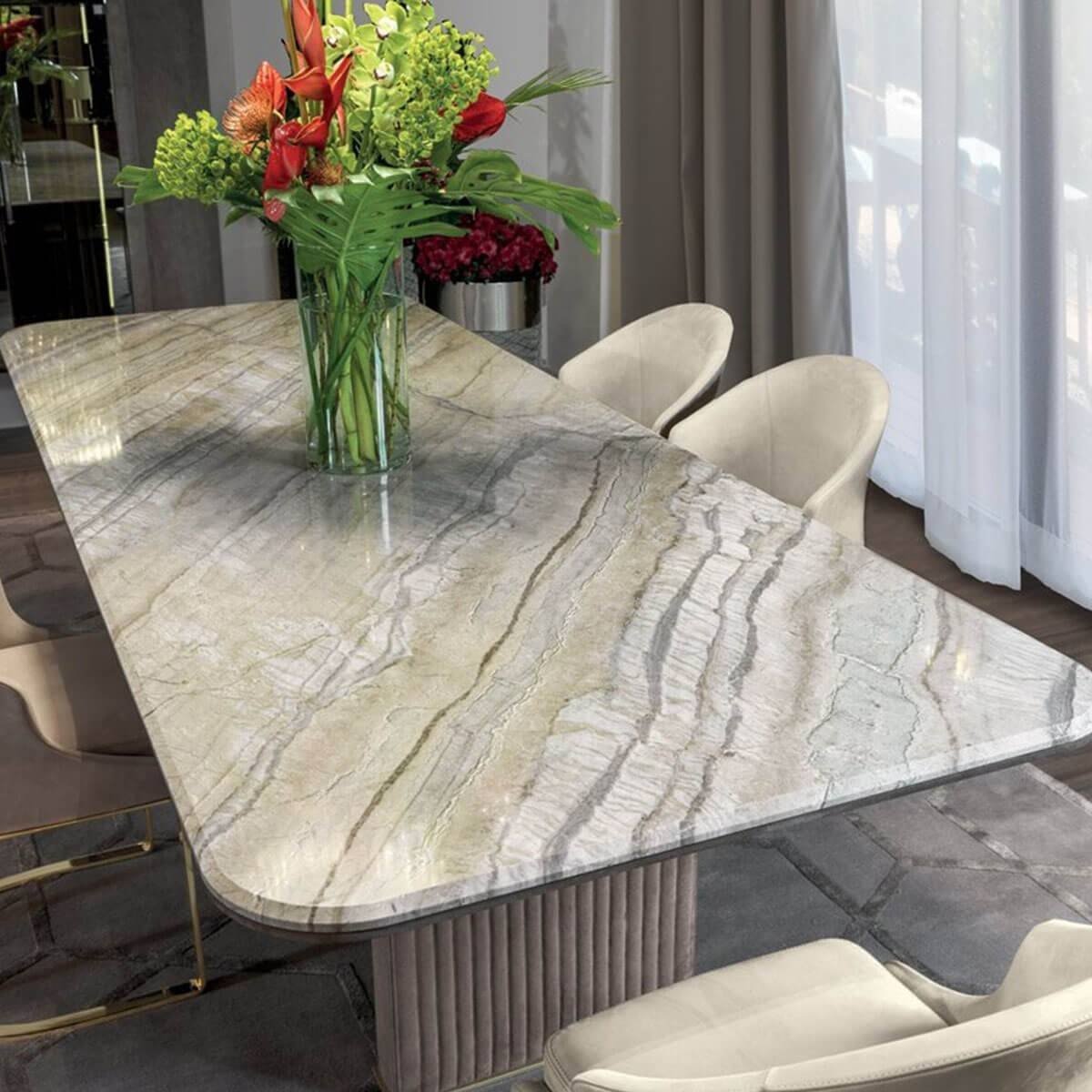 OEM Luxury Marble Furniture Dining Set Travertine Designs Modern Marble Dining Table For Dining Room