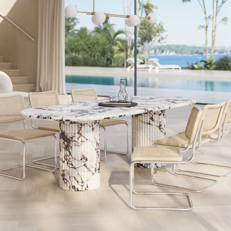 Personalized Natural Calacatta Viola Marble Antica Oval Dining Table