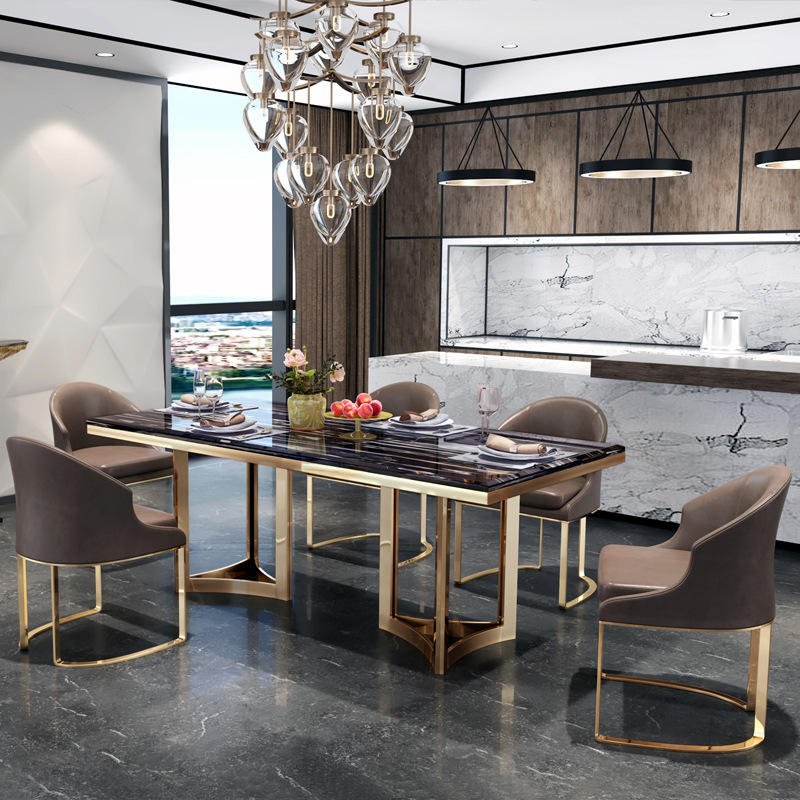 Indoor Dining Table Set for 6 Wholesale Price Custom Sunton Stainless Steel Home Furniture Metal Dining Room KD Modern Accepted