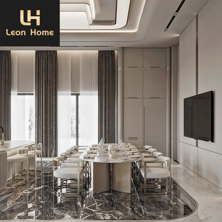 Manufacture Custom Home Dining Room Luxury Italian Metal Stainless Steel Dining Tables Marble Dining Table Sets