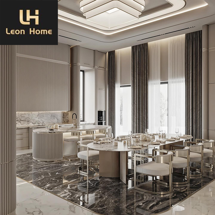 Manufacture Custom Home Dining Room Luxury Italian Metal Stainless Steel Dining Tables Marble Dining Table Sets