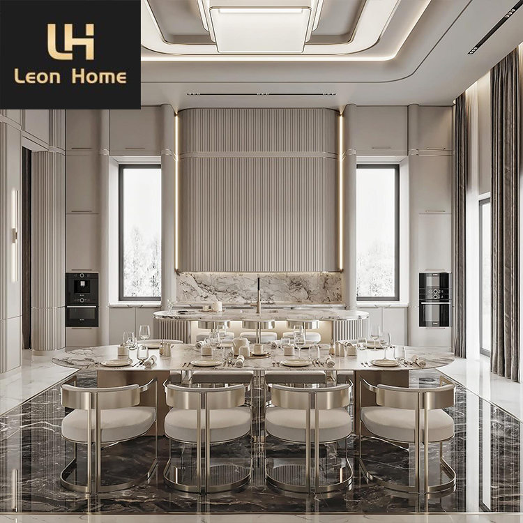 Manufacture Custom Home Dining Room Luxury Italian Metal Stainless Steel Dining Tables Marble Dining Table Sets