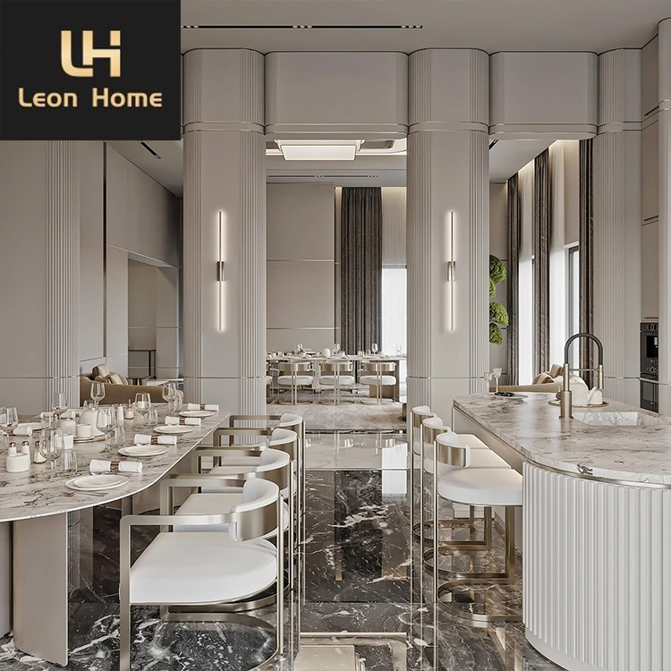 Manufacture Custom Home Dining Room Luxury Italian Metal Stainless Steel Dining Tables Marble Dining Table Sets