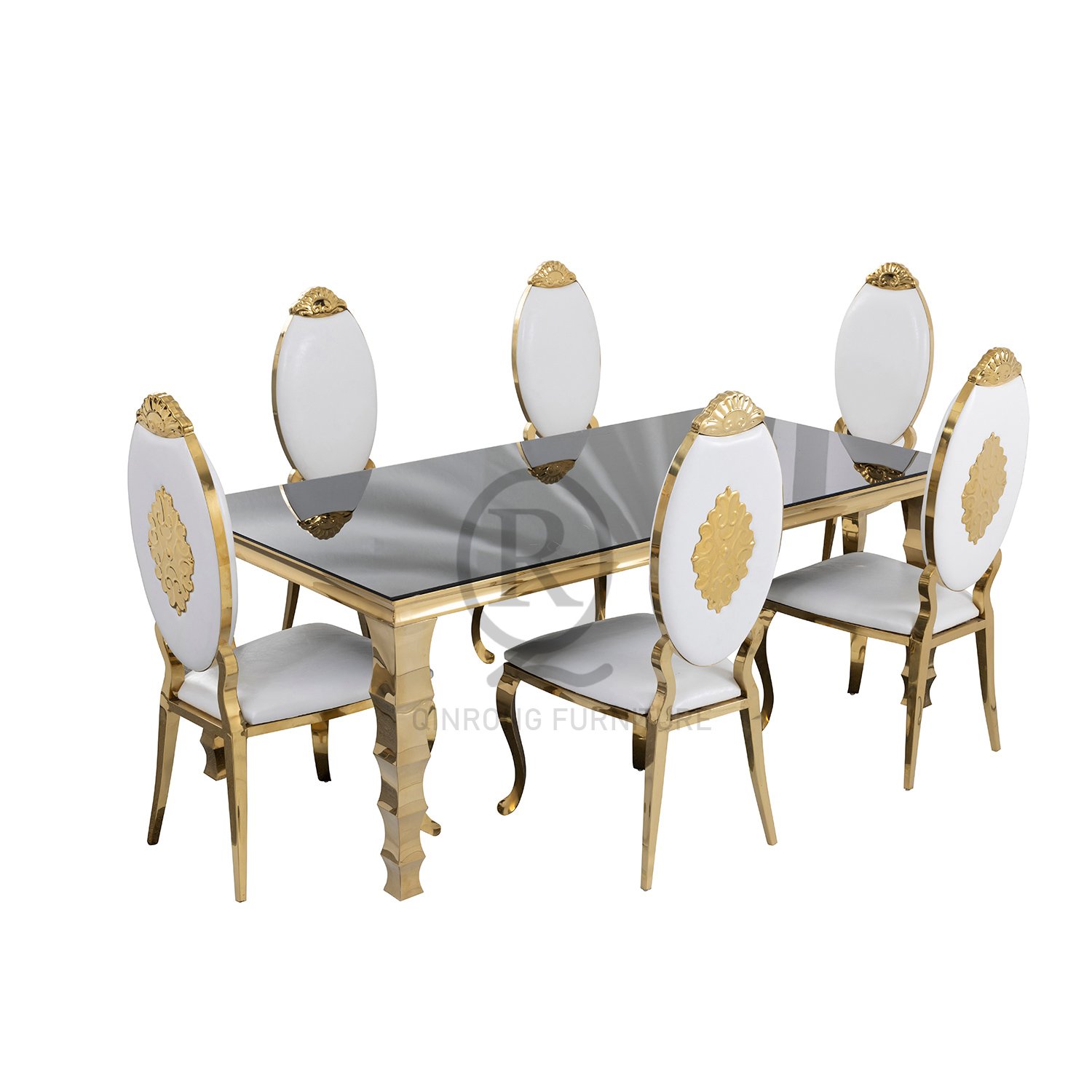 Luxury wholesale stainless steel mirrored glass dining table wedding table Custom