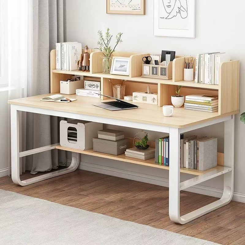 Modern Computer Desk with Hutch, Office Desk Study Table Writing Desk Workstation PC Table for Home Office, Space Saving Design