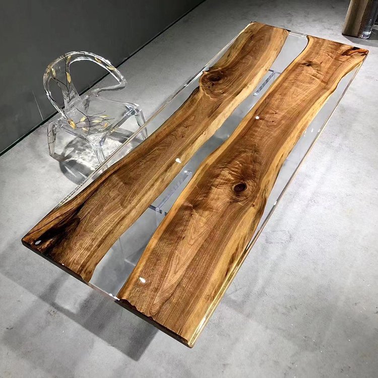 New Arrival Natural Solid Wood Genuine Epoxy Resin Table And Dining Table Set For Home Furniture