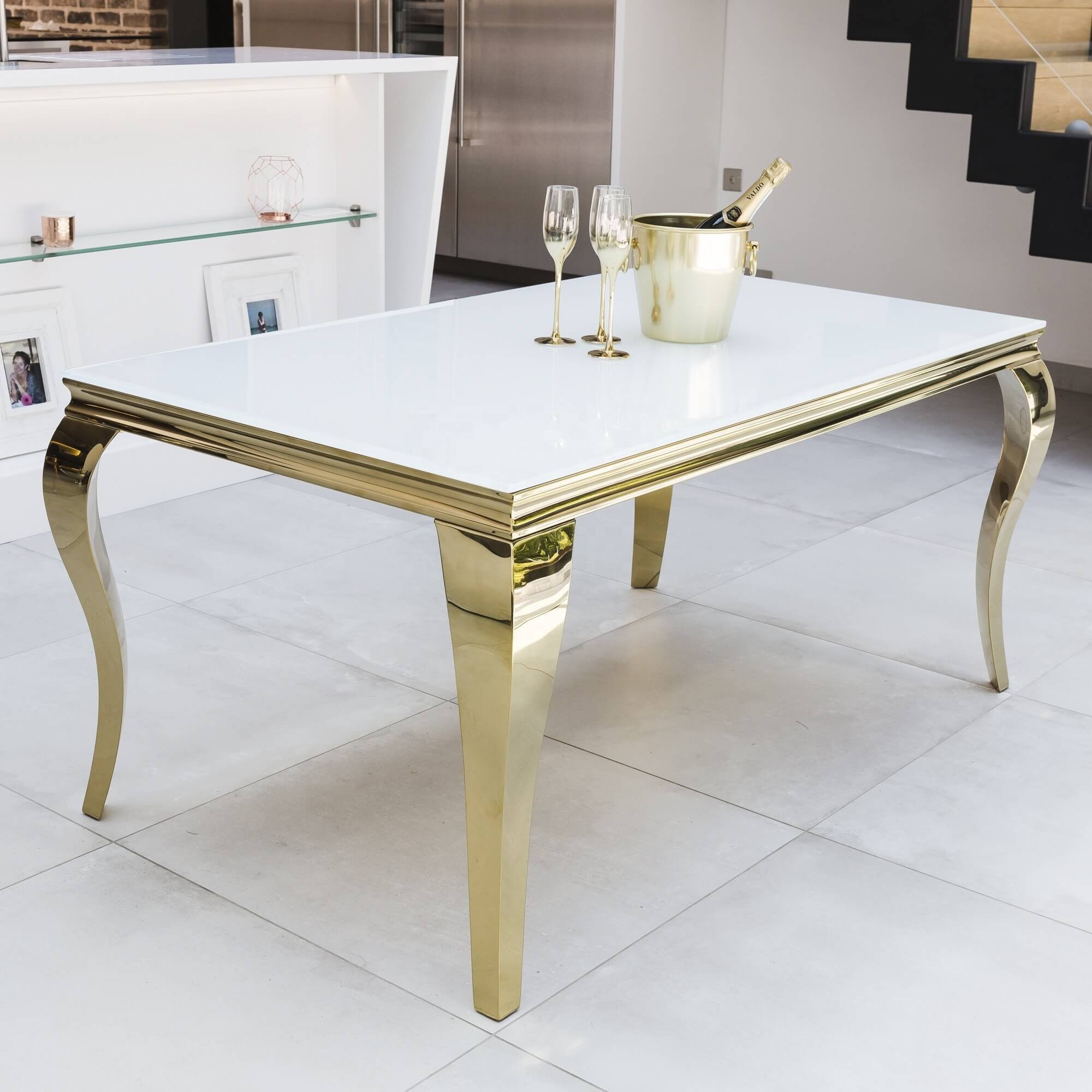 Light Glass Dining Table and Chair Simple Fashion Hotel Restaurant Rectangular Dining Table Stainless Steel Luxury Modern Golden