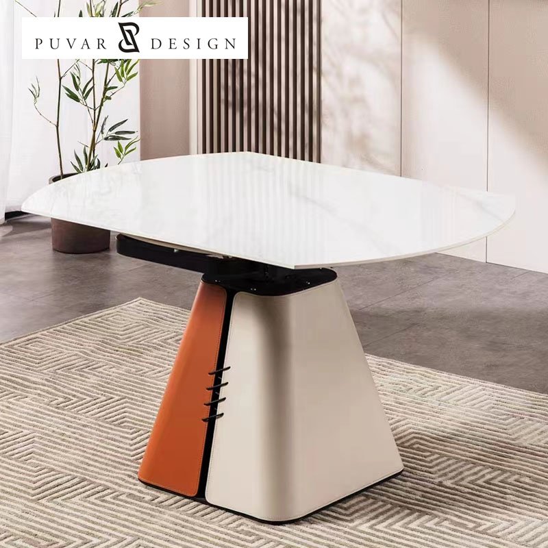 Customized Retractable Folding Design Luxury Hotel Restaurant Furniture White Rock Plate Wooden Modern Round Dining Table