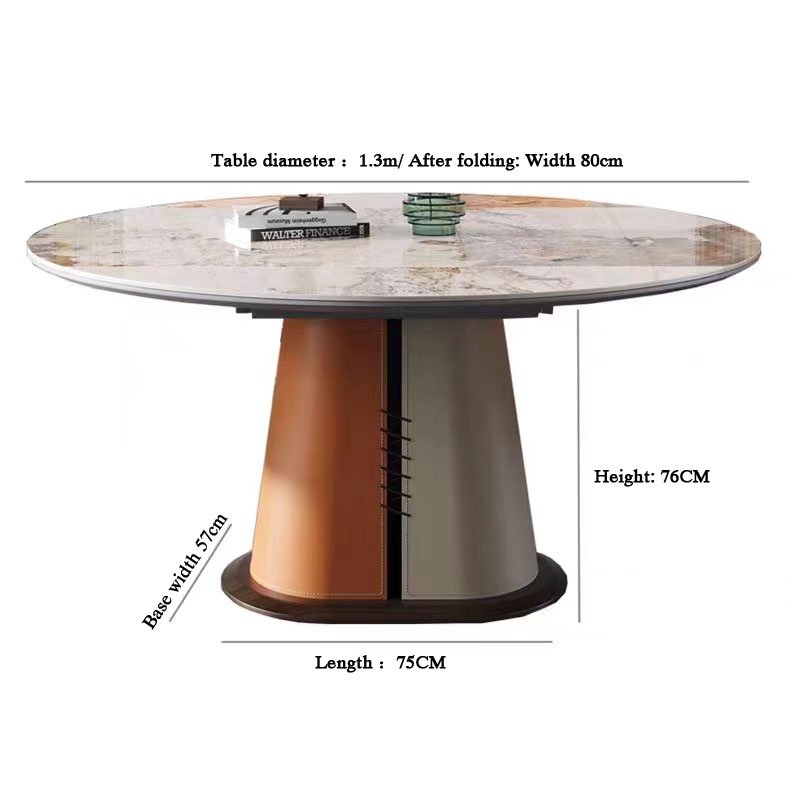 Customized Retractable Folding Design Luxury Hotel Restaurant Furniture White Rock Plate Wooden Modern Round Dining Table