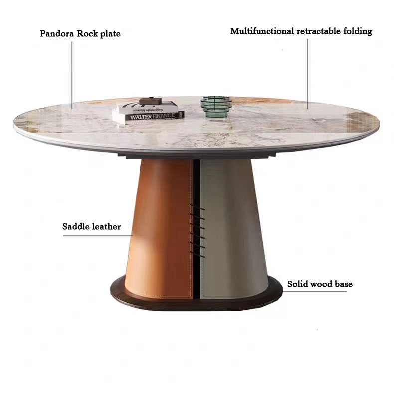 Customized Retractable Folding Design Luxury Hotel Restaurant Furniture White Rock Plate Wooden Modern Round Dining Table
