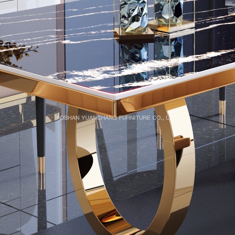 YuanChang golden antique stainless steel modern dining table luxury marble dining tables for dining room