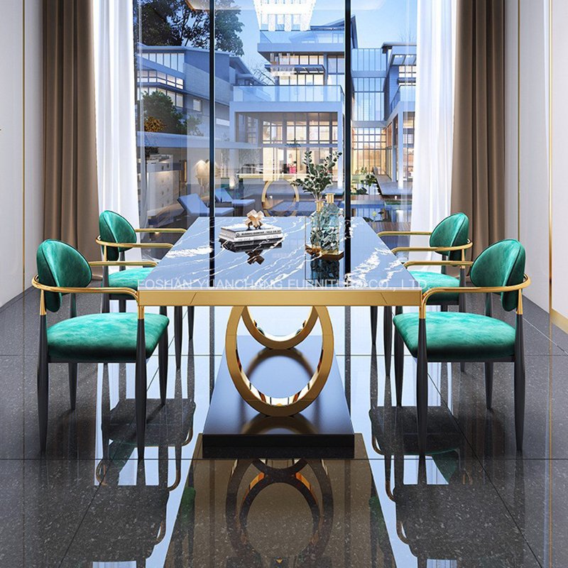 YuanChang golden antique stainless steel modern dining table luxury marble dining tables for dining room